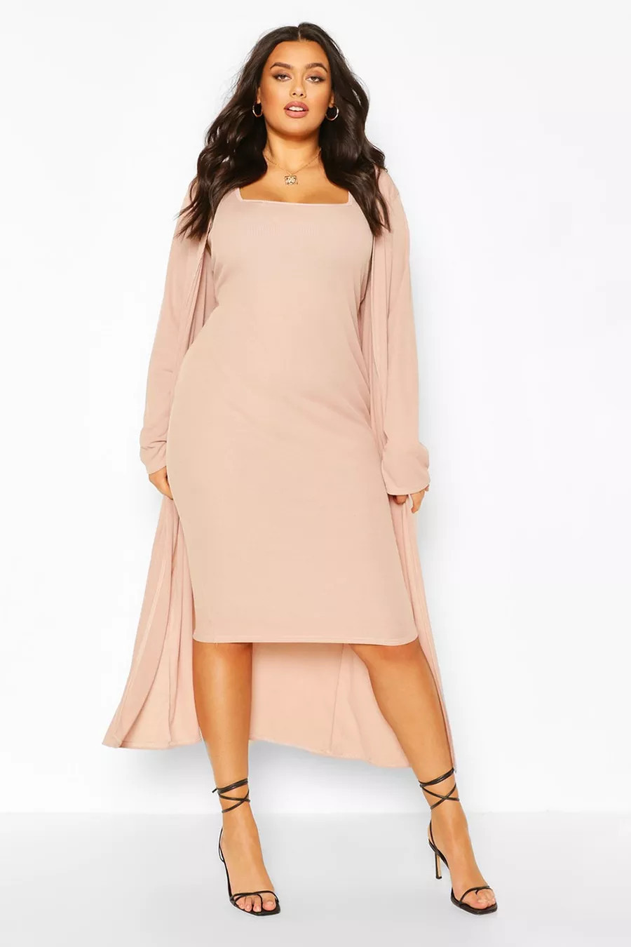 Plus Rib Midi Dress & Kimono Co-Ord | Boohoo.com (US & CA)