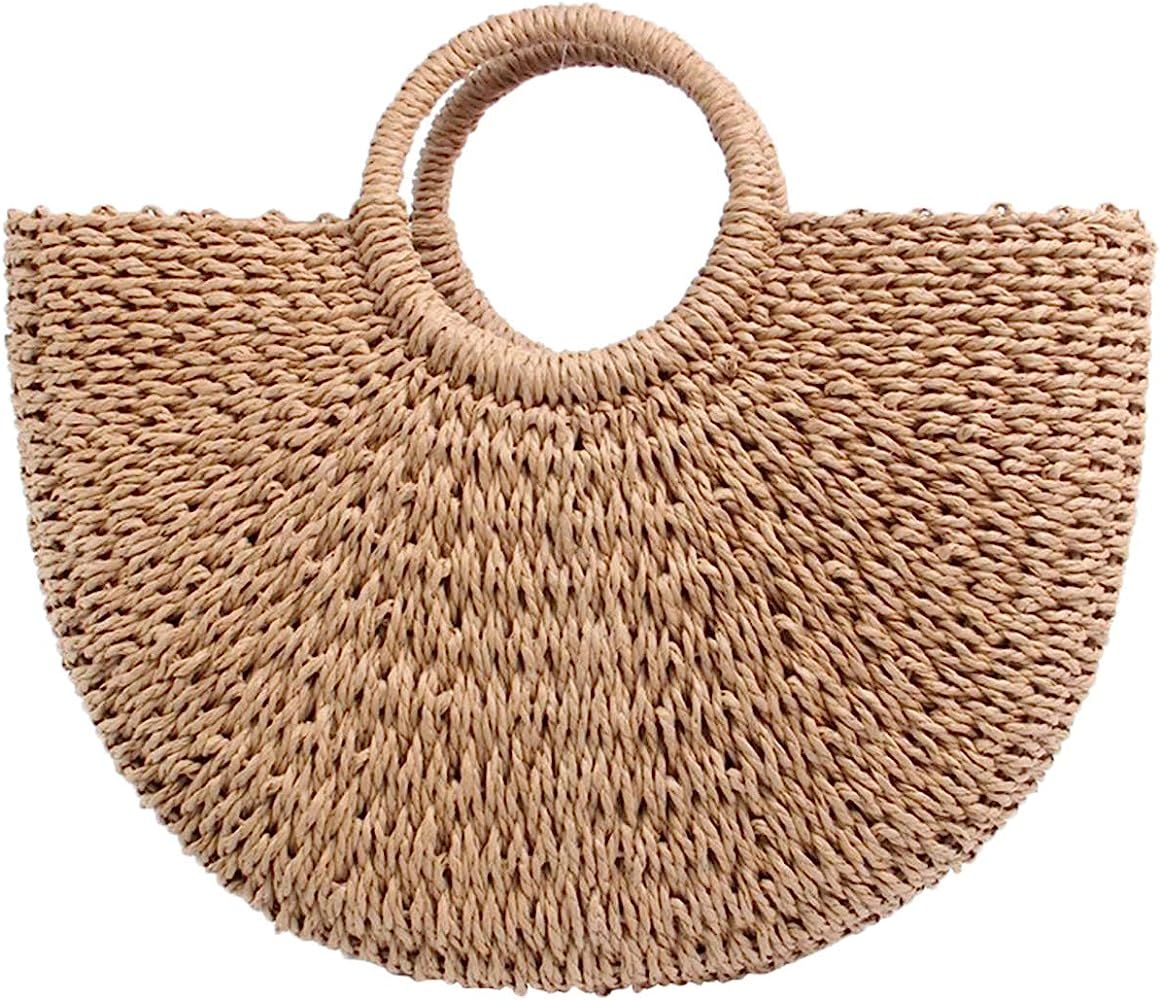 Women Straw Bag Large Weave Handbags Handwoven Tote Summer Bag Beach Bag | Amazon (US)