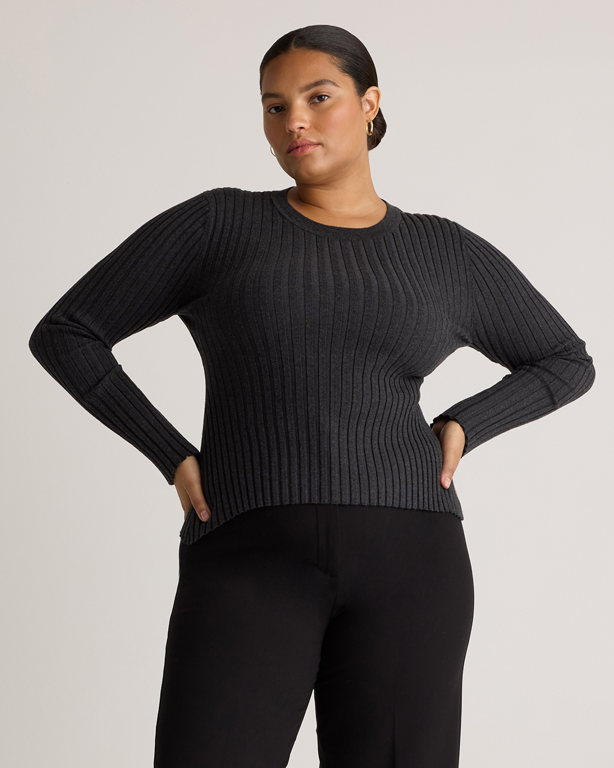 Cotton Cashmere Ribbed Long Sleeve Sweater | Quince