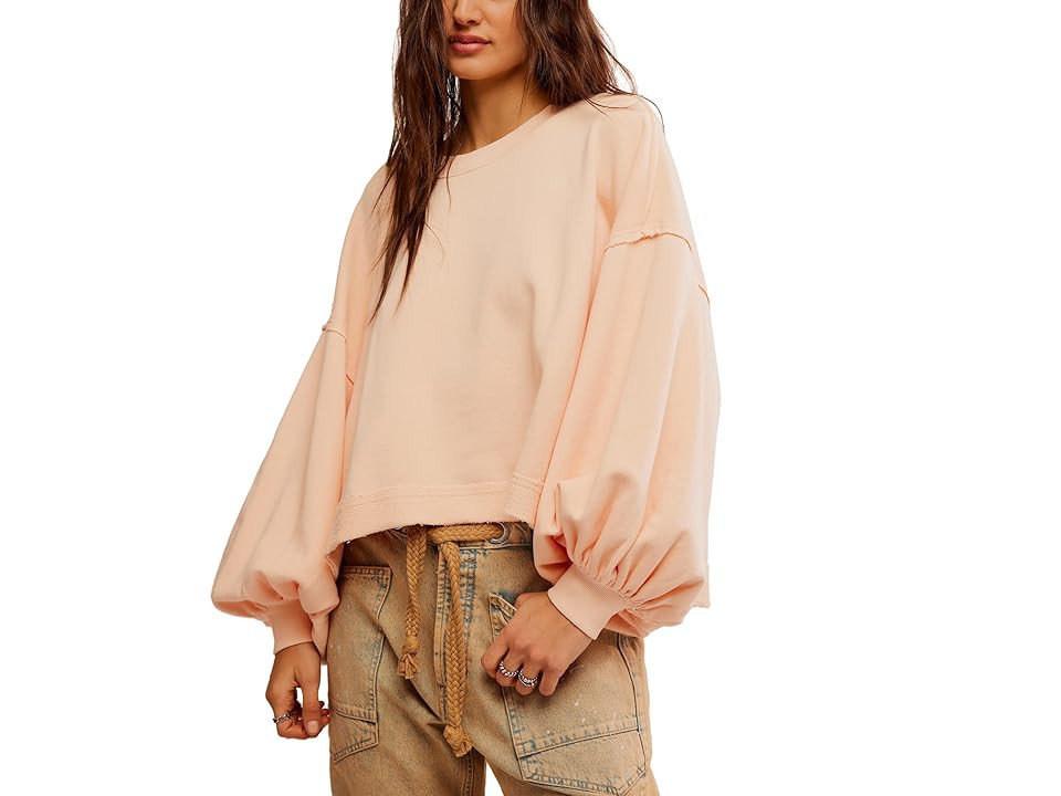 Free People Trish Sweatshirt Women's Sweater Summer Peach : XS (Women's 0-2), Cotton | Zappos