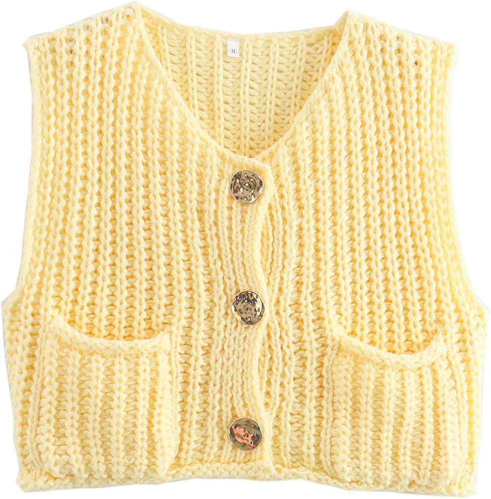 Arssm Womens Sweater Vest Sleeveless Crop Knit Cardigan Casual Button Down Cropped Knitted Vest w... | Amazon (CA)