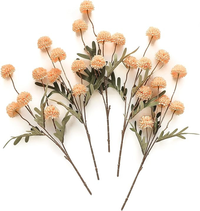Floroom 5pcs Faux Silk Pompon Mum Artificial Flowers, Bulk Fake Mini Chrysanthemums with Stems fo... | Amazon (US)