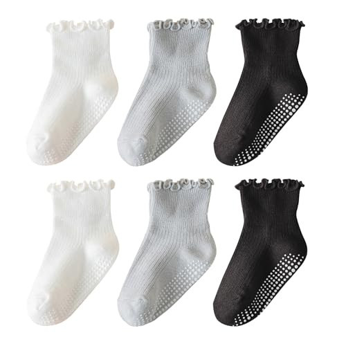 ANYANIME 6 Pairs Toddler Ruffle Socks for Girls - Baby Grip Socks with Non-Slip, Cute Grippy Frilly Design | Amazon (US)