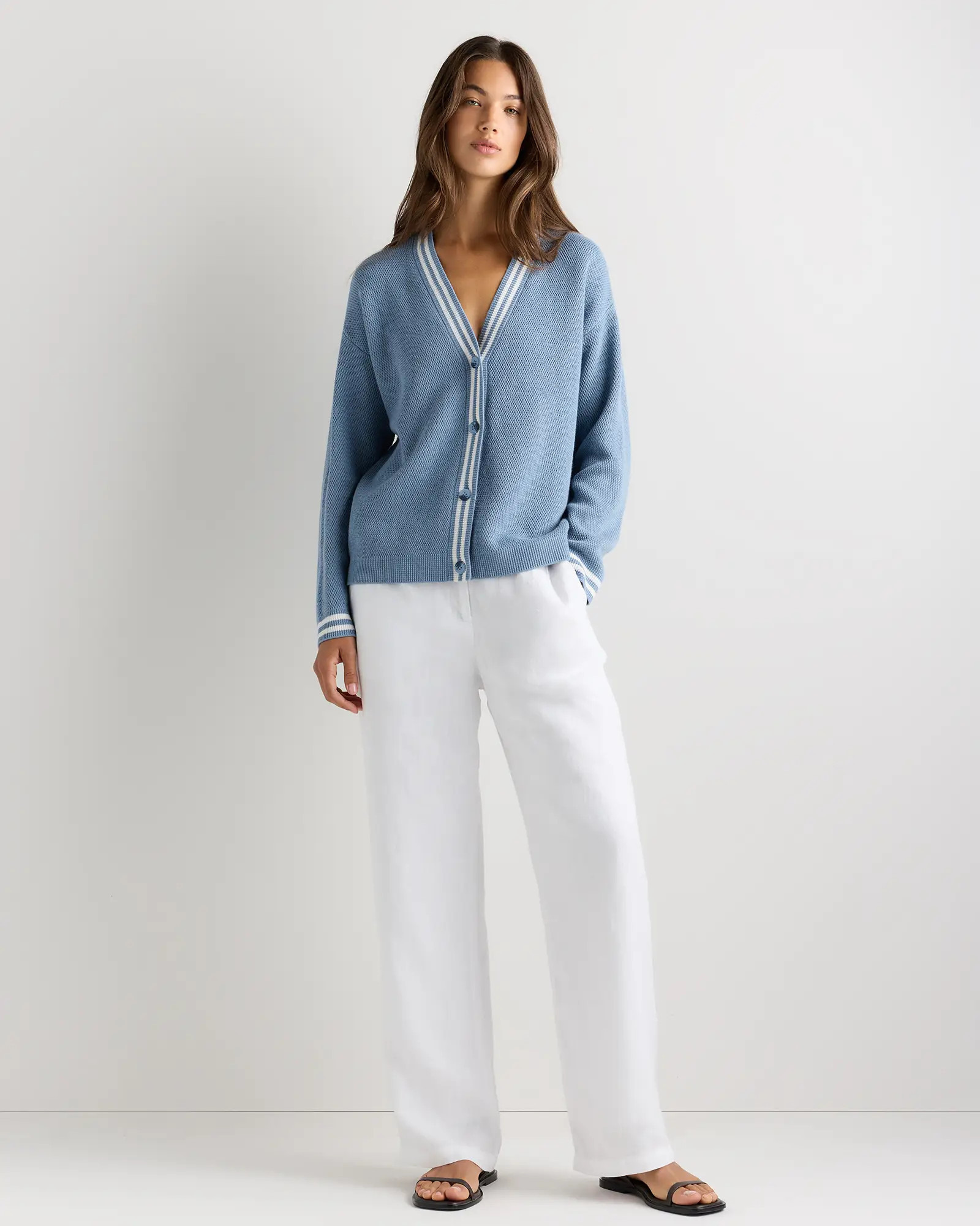 Cotton Cashmere Textured Varsity Cardigan | Quince