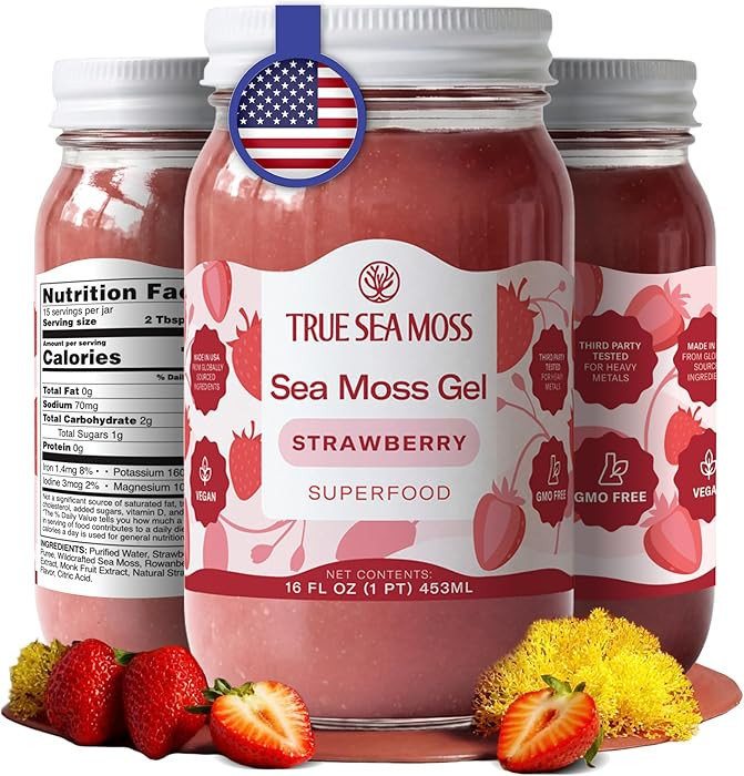 TrueSeaMoss Sea Moss Gel \u2013 Wildcrafted Seamoss, Fruits & Jarred Vegetables \u2013 Strawberry... | Amazon (US)