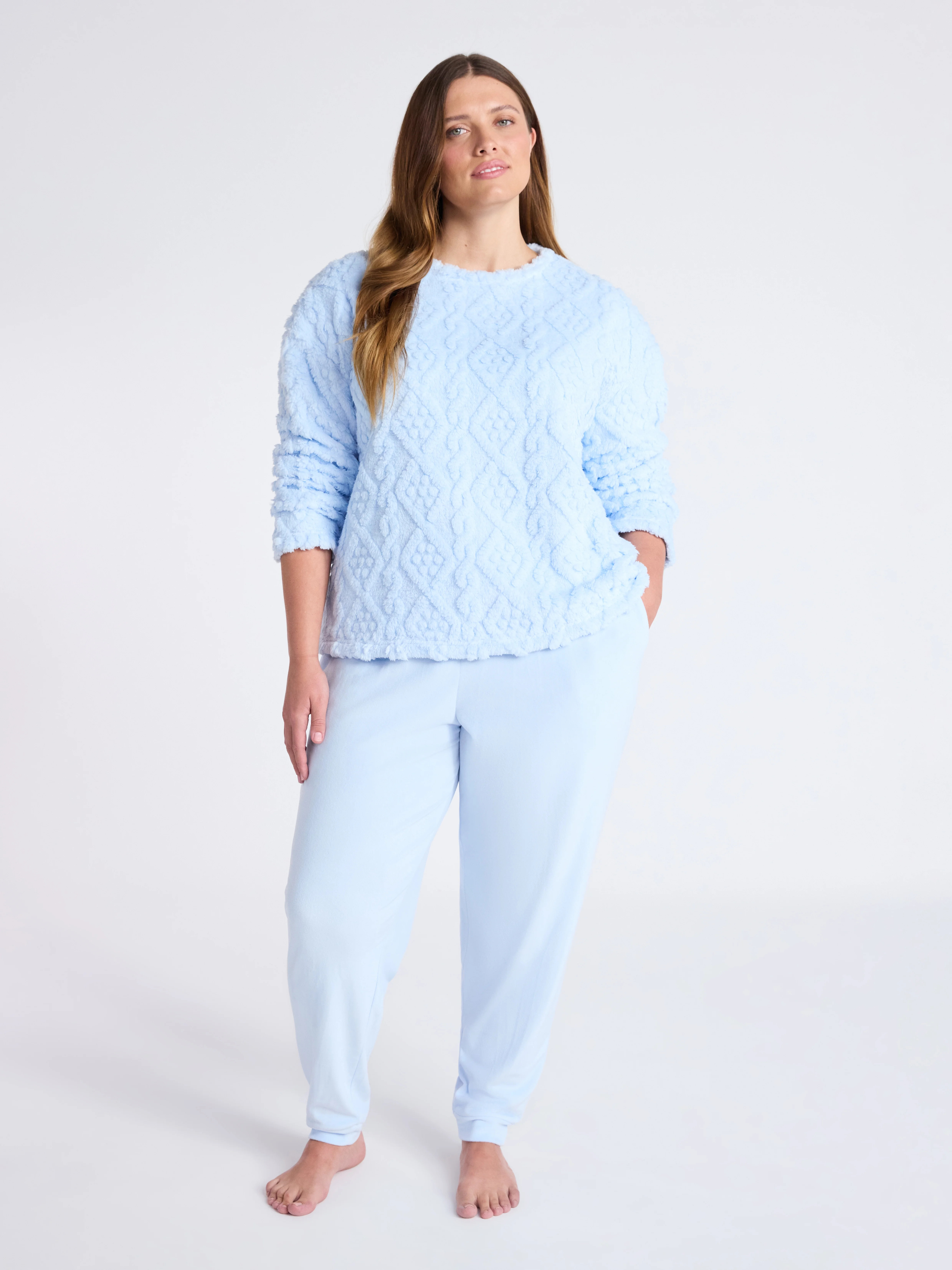 Joyspun Women's Plush Long Sleeve Top and Joggers Pajama Set, 2-Piece, Size XS-3X | Walmart (US)