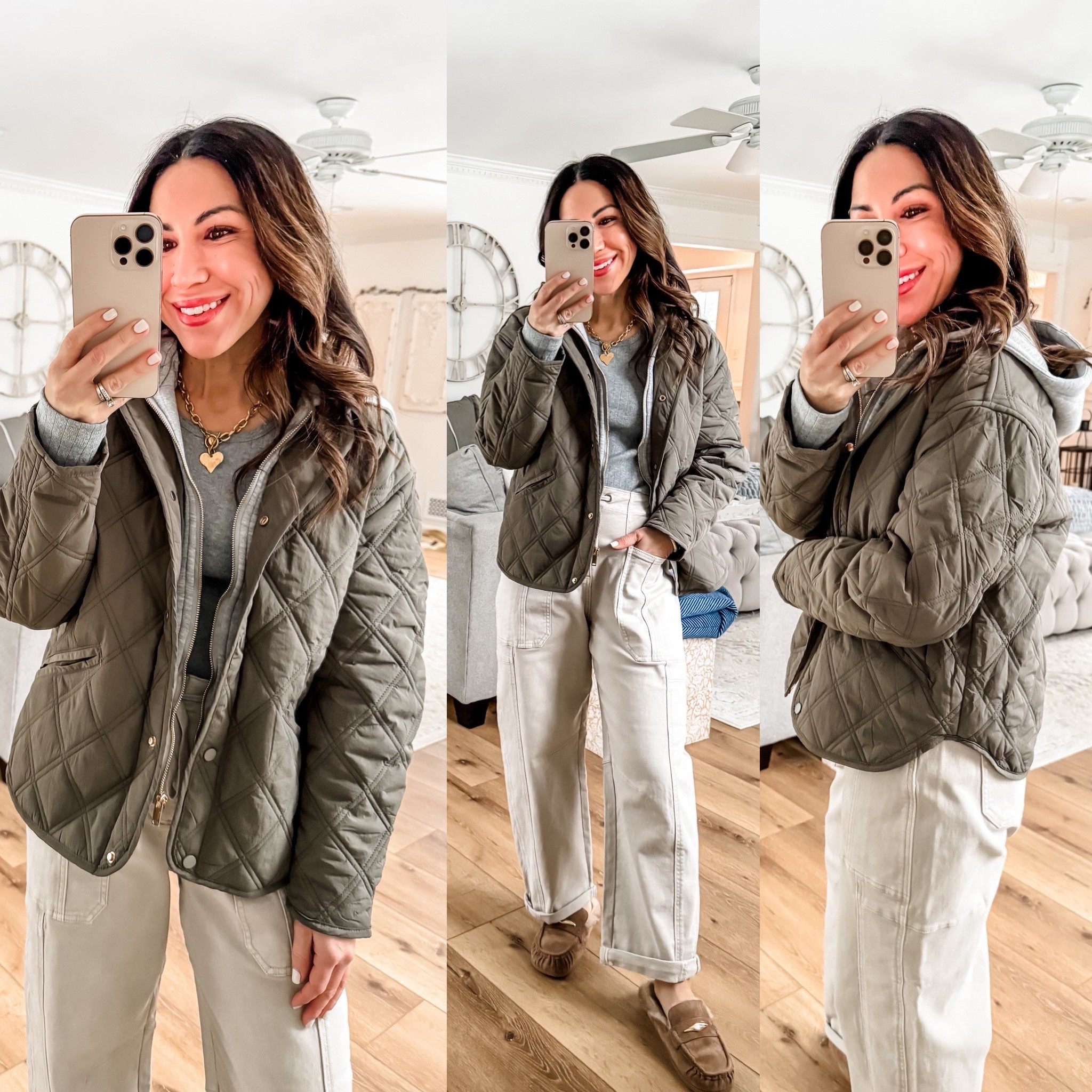 Small Quilted jacket, 25 cargo pants. Shoe size down.



#LTKOver40