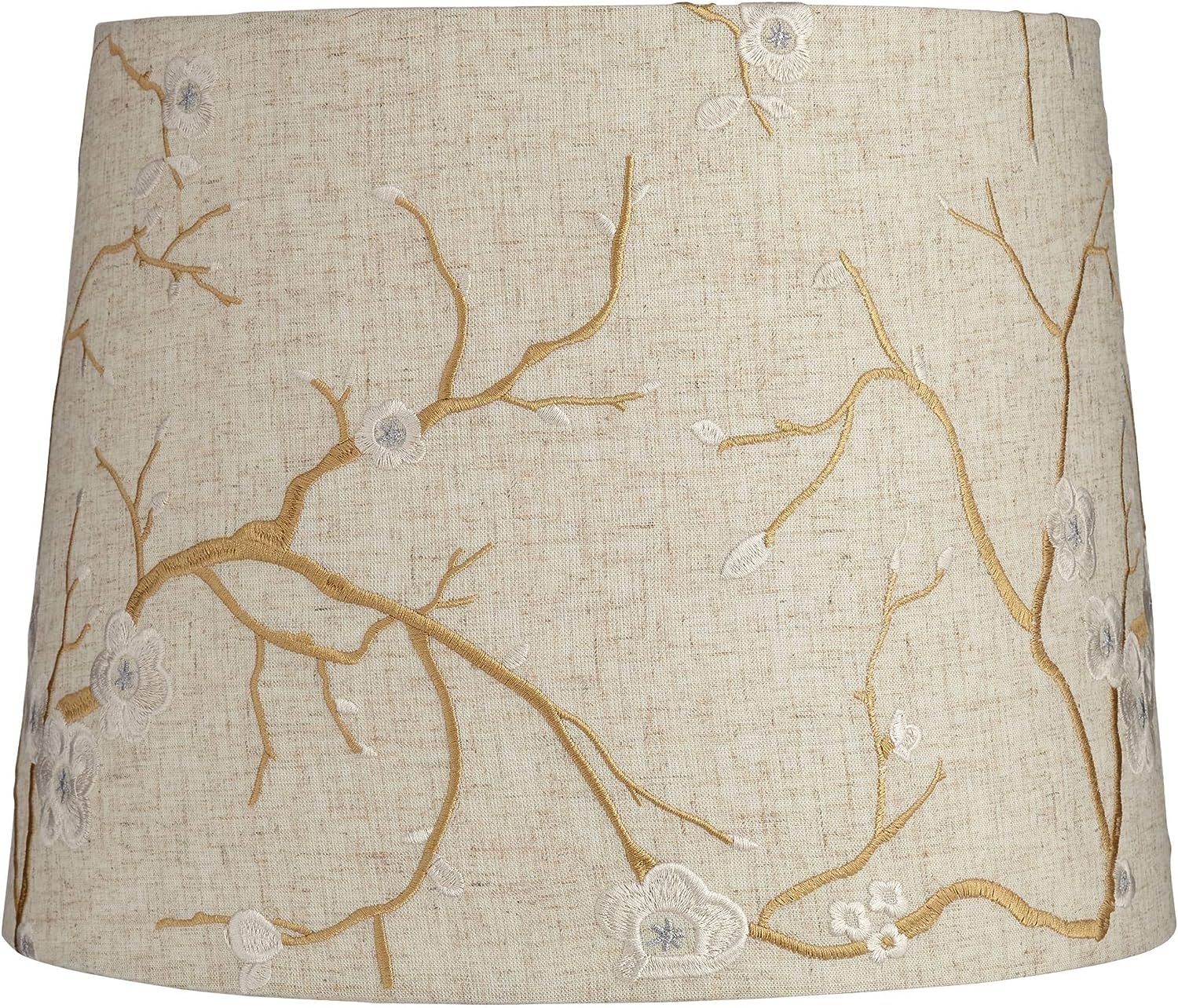 Beige Plum Flower Embroidery Medium Drum Lamp Shade 12" Top x 14" Bottom x 11" Slant (Spider) Rep... | Amazon (US)