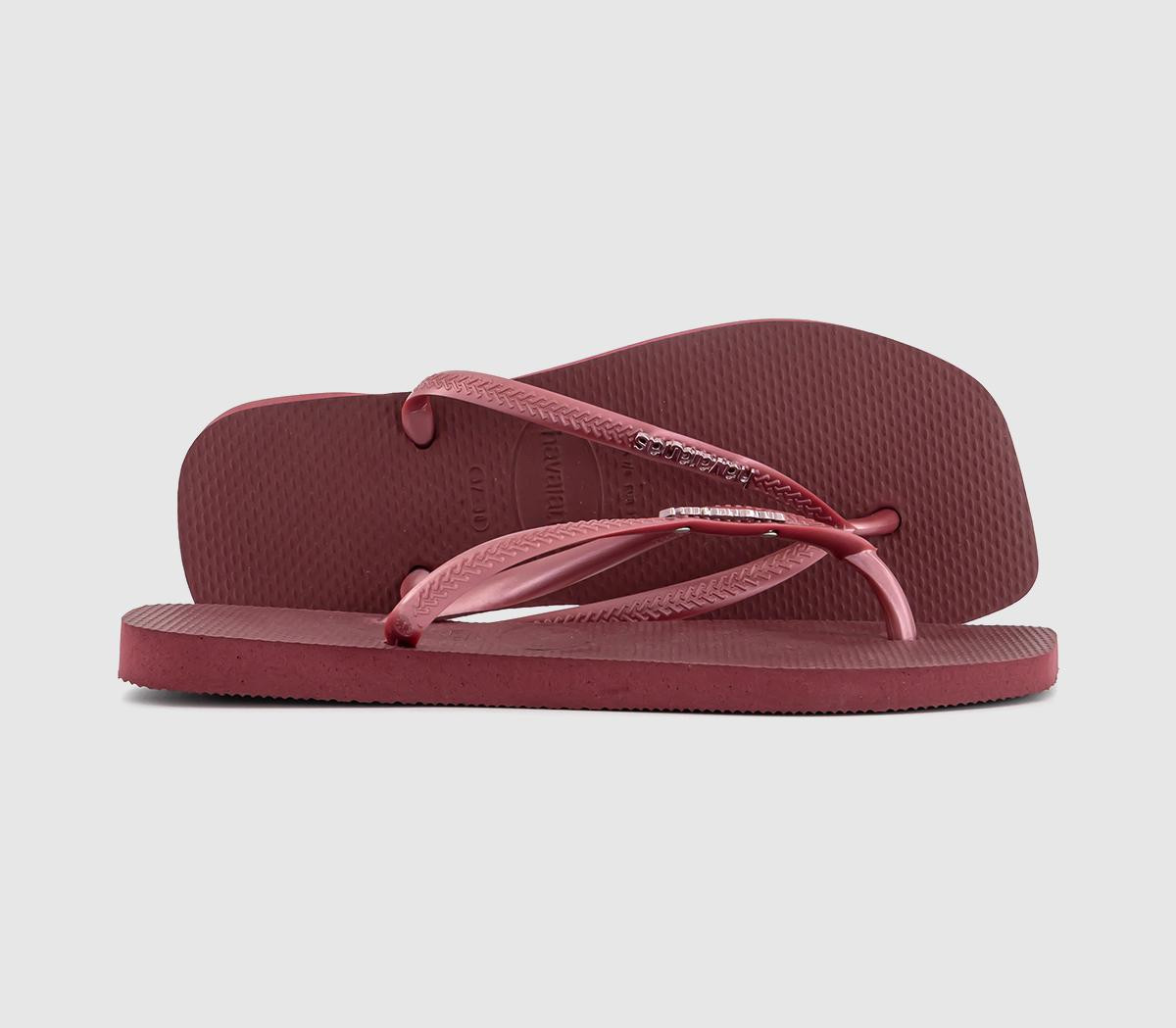 Havaianas Womens Slim Square Flip Flops Burgundy Red, 3/4 | Office Shoes (UK)