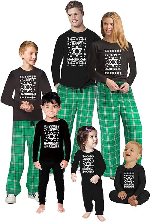 Awkward Styles Family Christmas Pajamas Happy Hanukkah Set Green Hanukkah Xmas Pjs Matching Sleep... | Amazon (US)