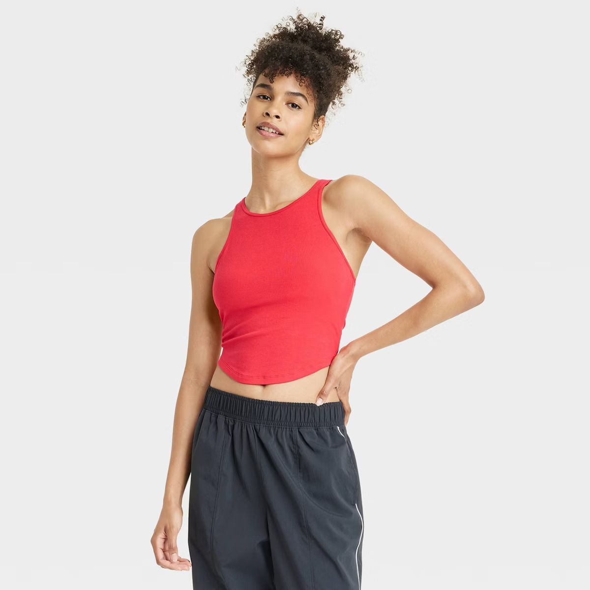 Women's Rib High Neck Racerback Cropped Tank Top - All In Motion™ | Target