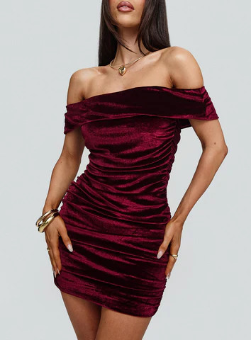 Regency Strapless Velvet Mini Dress Burgundy | Princess Polly US