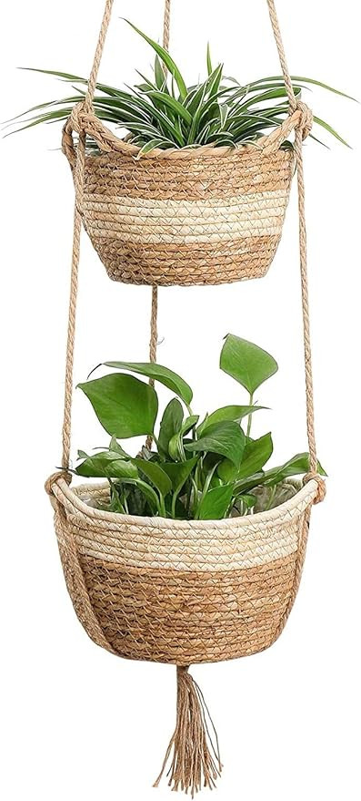 KAHEIGN Hanging Seagrass Planter Basket, 2 Size Woven Plant Pot Indoor Outdoor - Flower Pots Cove... | Amazon (UK)