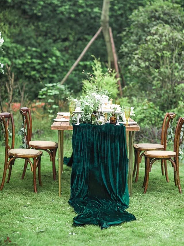 SoarDream Wedding Decorations 29x 120 inch Green Table Runner Cotton Table Runner Emerald Velvet Fab | Amazon (US)