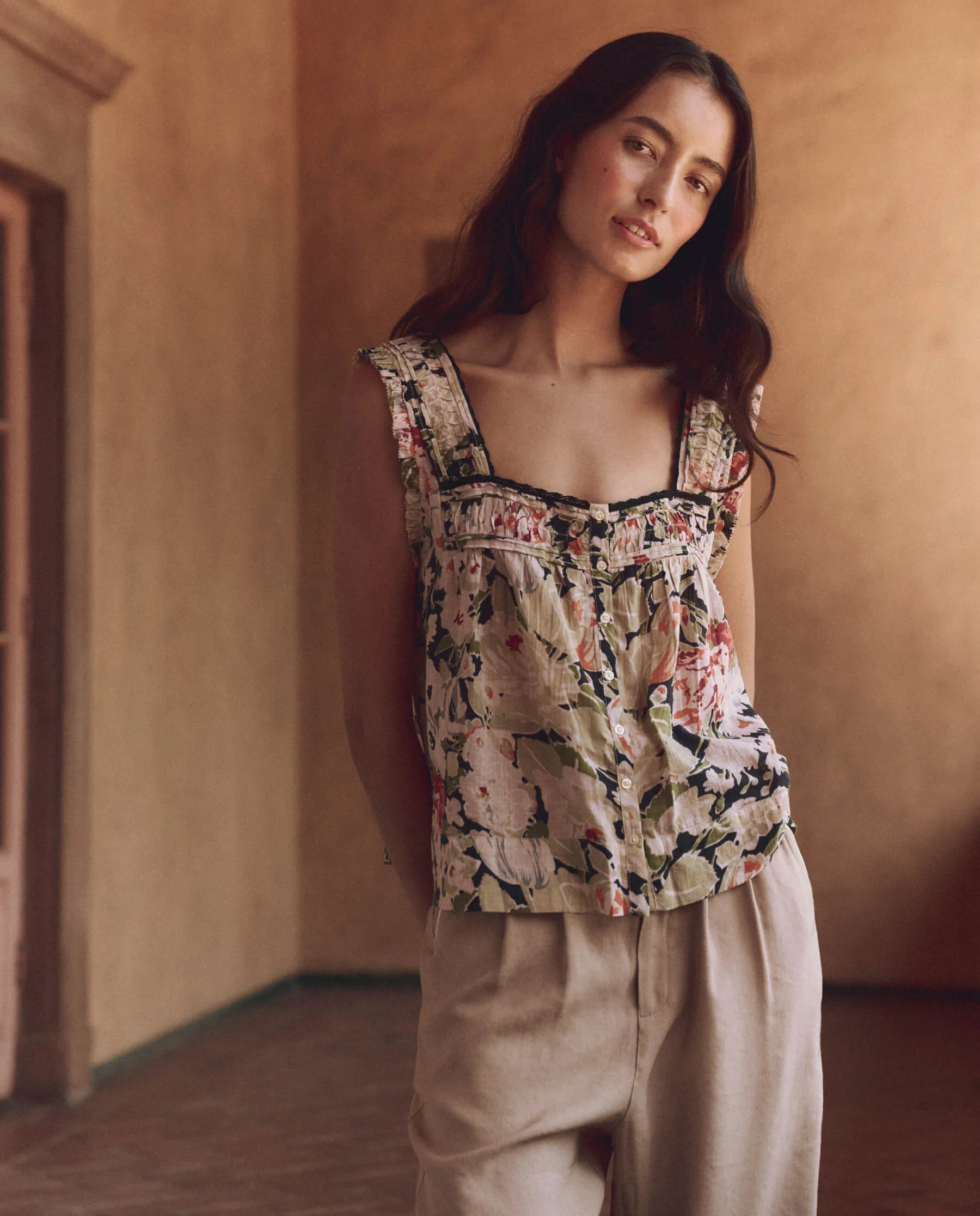 The Victorian Pleat Tank. -- Vintage Rose Print | THE GREAT.