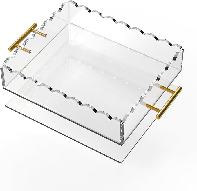 Scalloped Acrylic Tray,Decorative Tray with Gold Handles,Magnetic Custom Photo Insert,Non-Slip Bo... | Amazon (US)