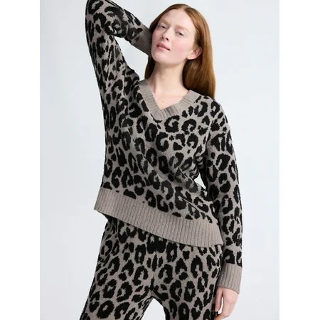 Joyspun Women's Sleepwear Cozy Knit V-Neck Pullover Top, Sizes XS-3X | Walmart (US)