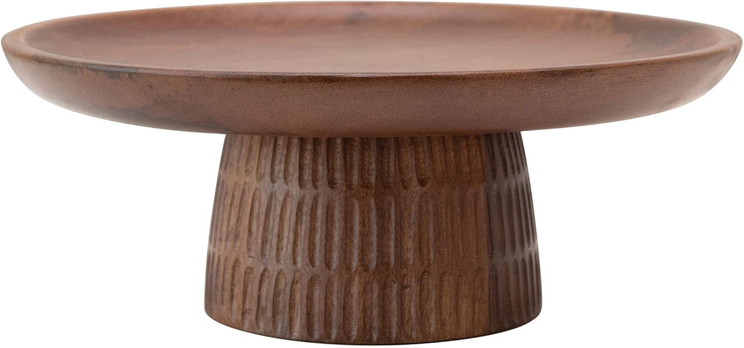 Bloomingville Hand-Carved Mango Wood, Walnut Finish (Each One Will Vary) Cake Stand, 12" x 5", Br... | Amazon (US)
