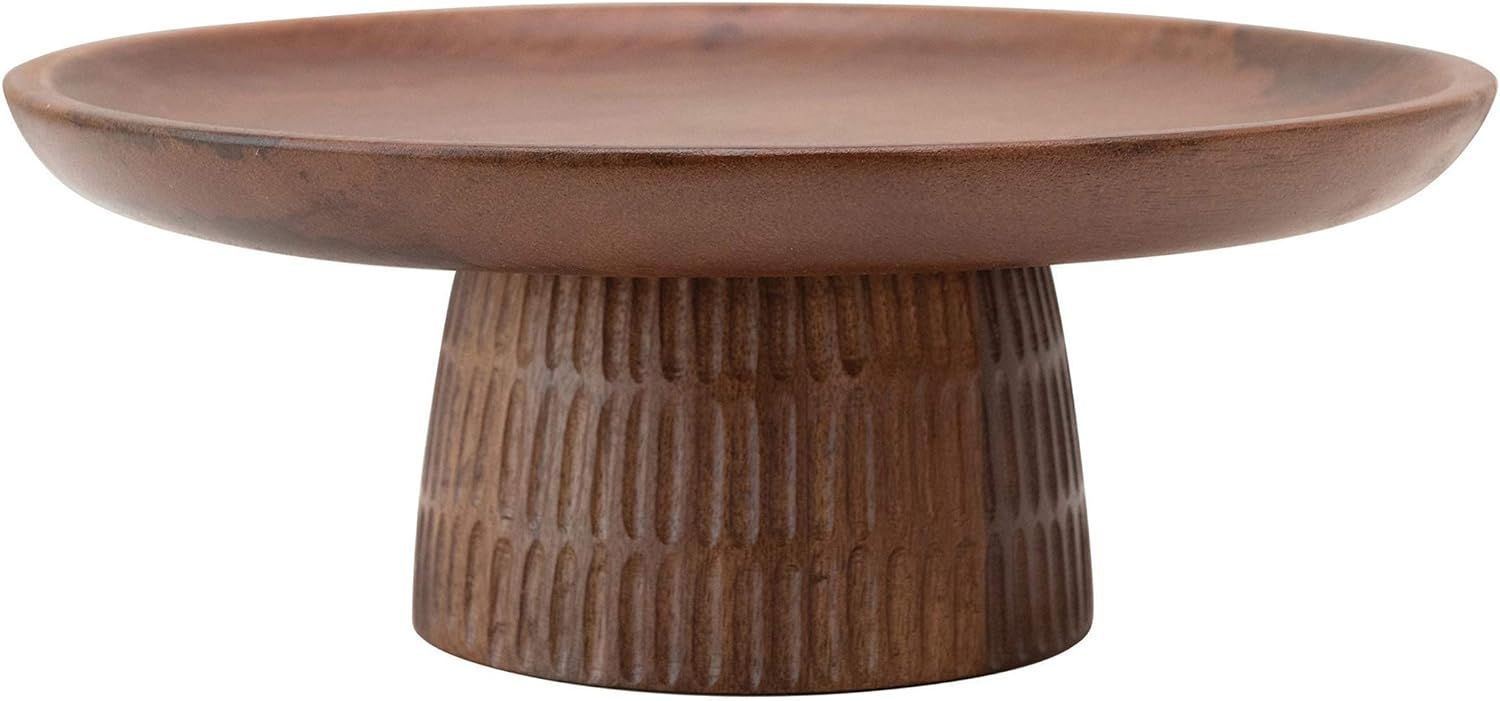 Bloomingville Hand-Carved Mango Wood, Walnut Finish (Each One Will Vary) Cake Stand, 12" x 5", Br... | Amazon (US)