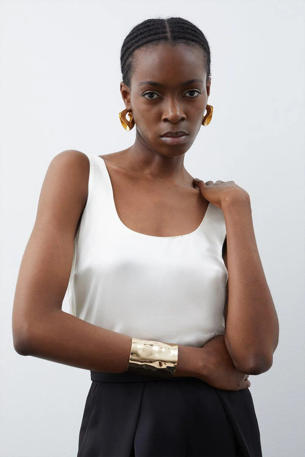 Ivory Forever Premium Viscose Satin Woven Cami Top | Karen Millen USA | Karen Millen US