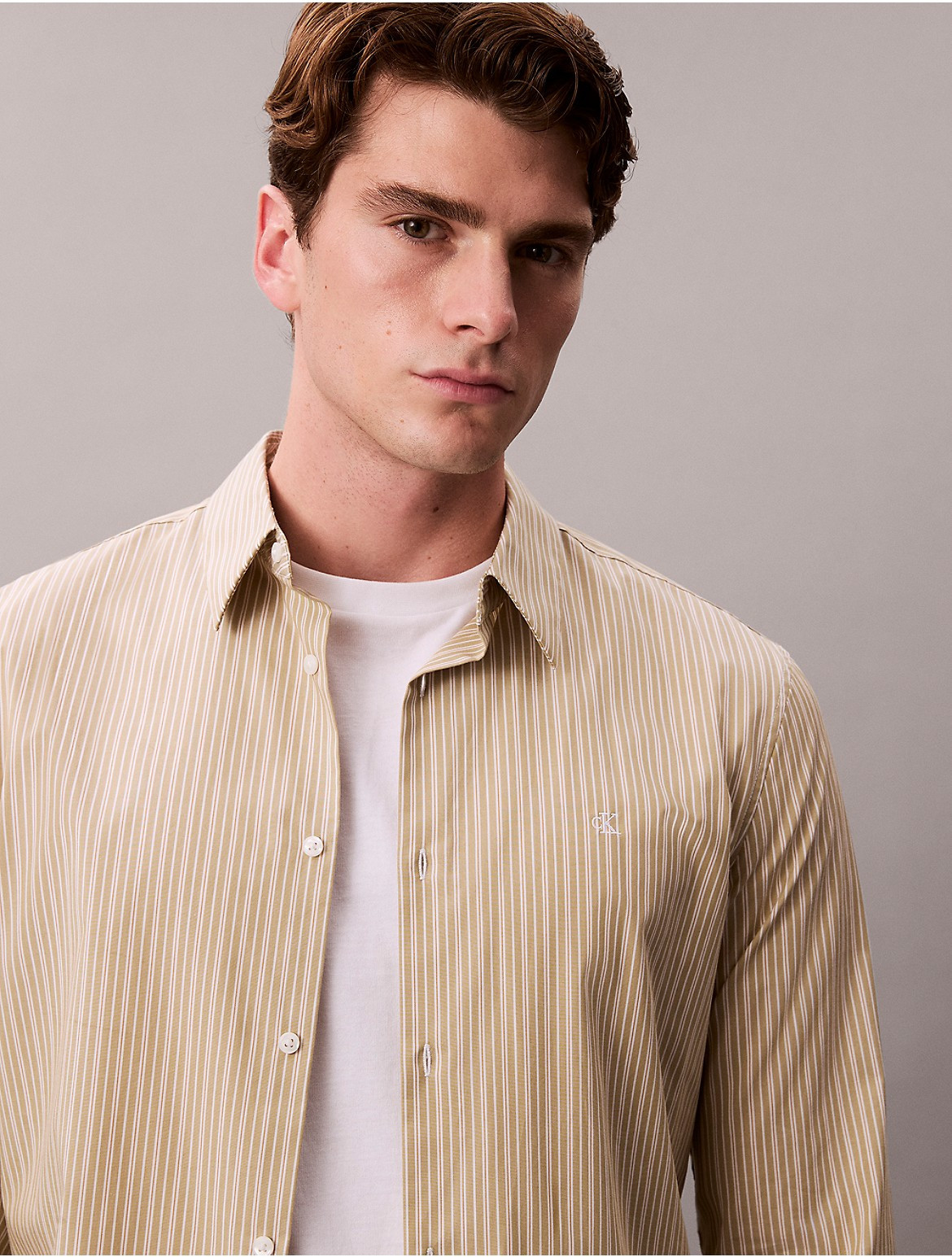 Calvin Klein Men's Stripe Slim Stretch Button-Down Shirt - Brown - S | Calvin Klein (US)