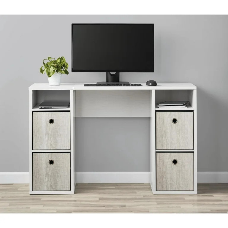 Mainstays 4-Cube Storage Desk, White Grain | Walmart (US)