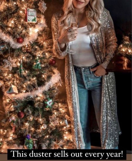 Sequin duster 
Christmas outfit 
Holiday Outfits 
Sale
#LTKHoliday #LTKparties #LTKGiftGuide #LTKCyberWeek #LTKsalealert #LTKSeasonal