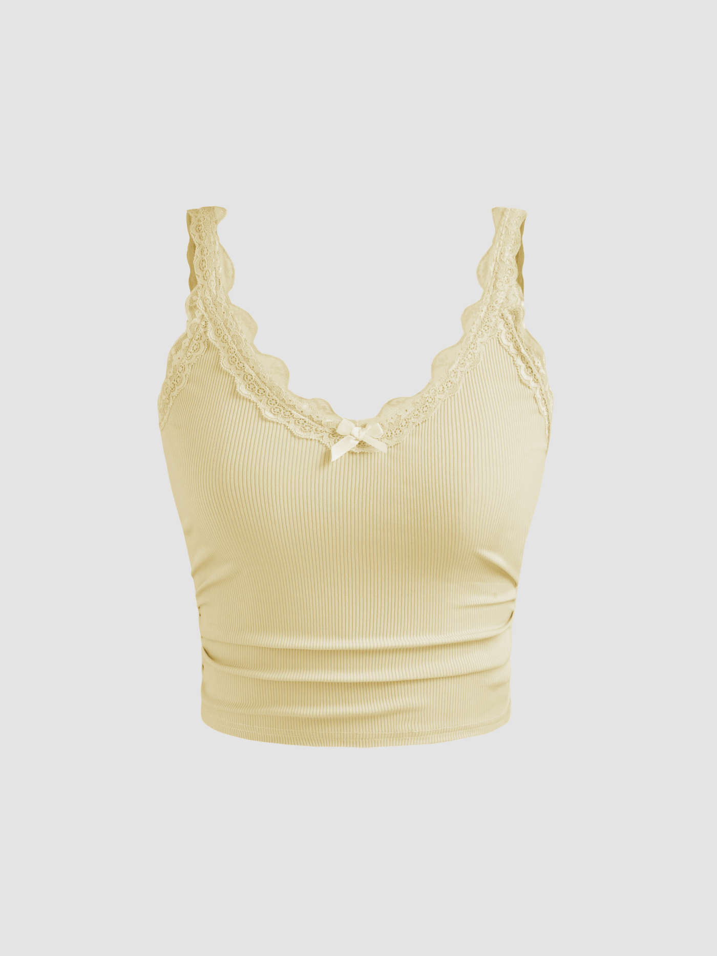 Cute Tops Knit Fabric V-neck Bowknot Lace Cami Crop Top For Daily Casual | Cider
