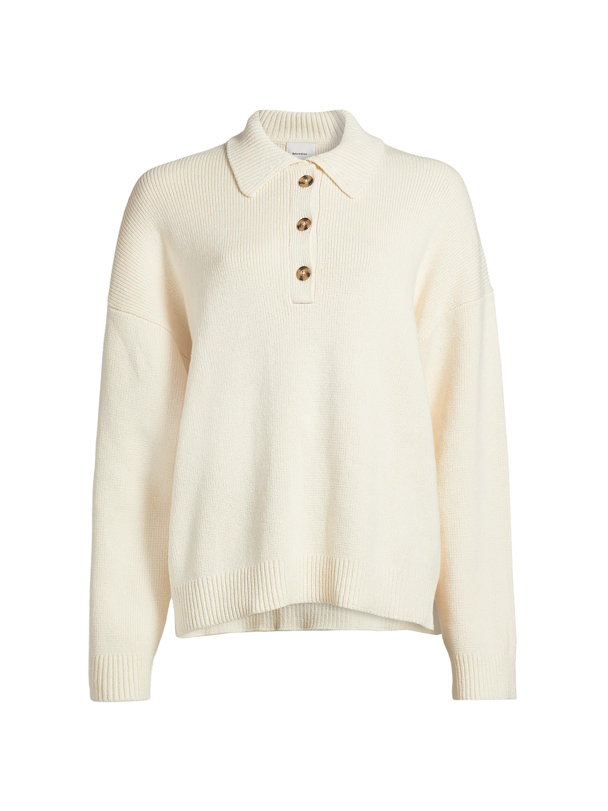 Shop Reformation Brooklyn Cotton Polo Sweater | Saks Fifth Avenue | Saks Fifth Avenue