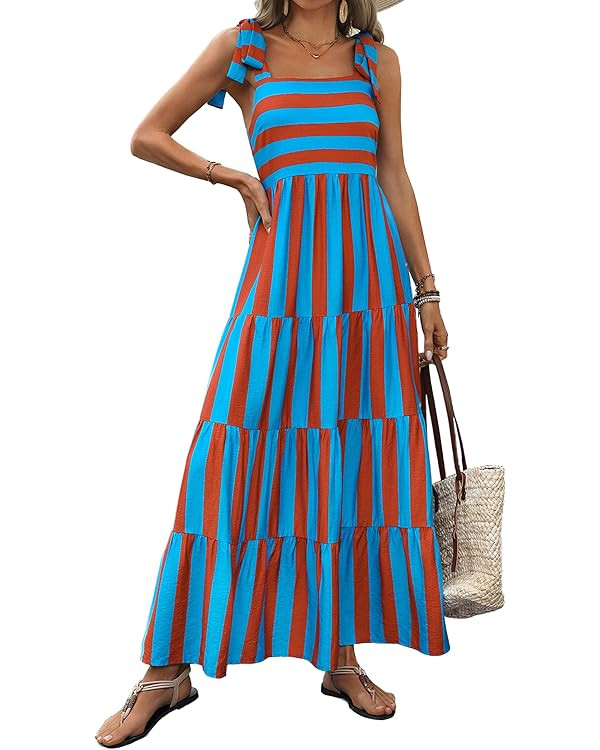 PRETTYGARDEN Womens 2024 Summer Sleeveless Spaghetti Strap Long Floral Maxi Dress Boho A Line Bea... | Amazon (US)