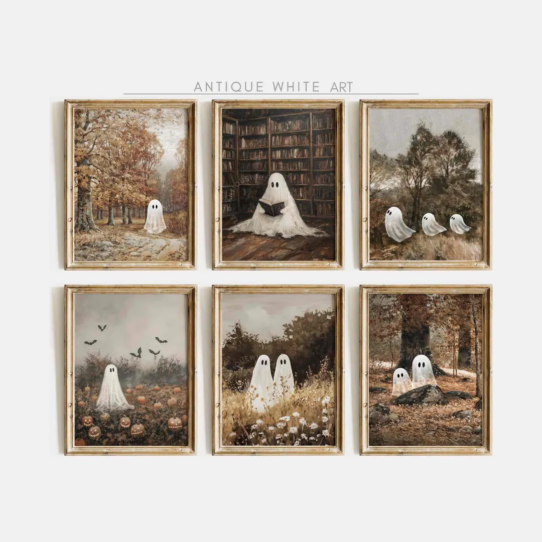 Printable Halloween Gallery Set, Cute Ghosts Prints, Fall Painting, Halloween Decor, Farmhouse Ga... | Etsy (US)