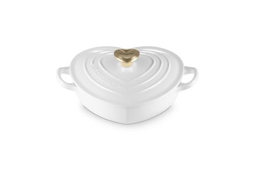 Le Creuset Enameled Cast Iron Traditional Shallow Heart Cocotte, 1.25 Qt., White Light Gold Heart Knob | Amazon (US)