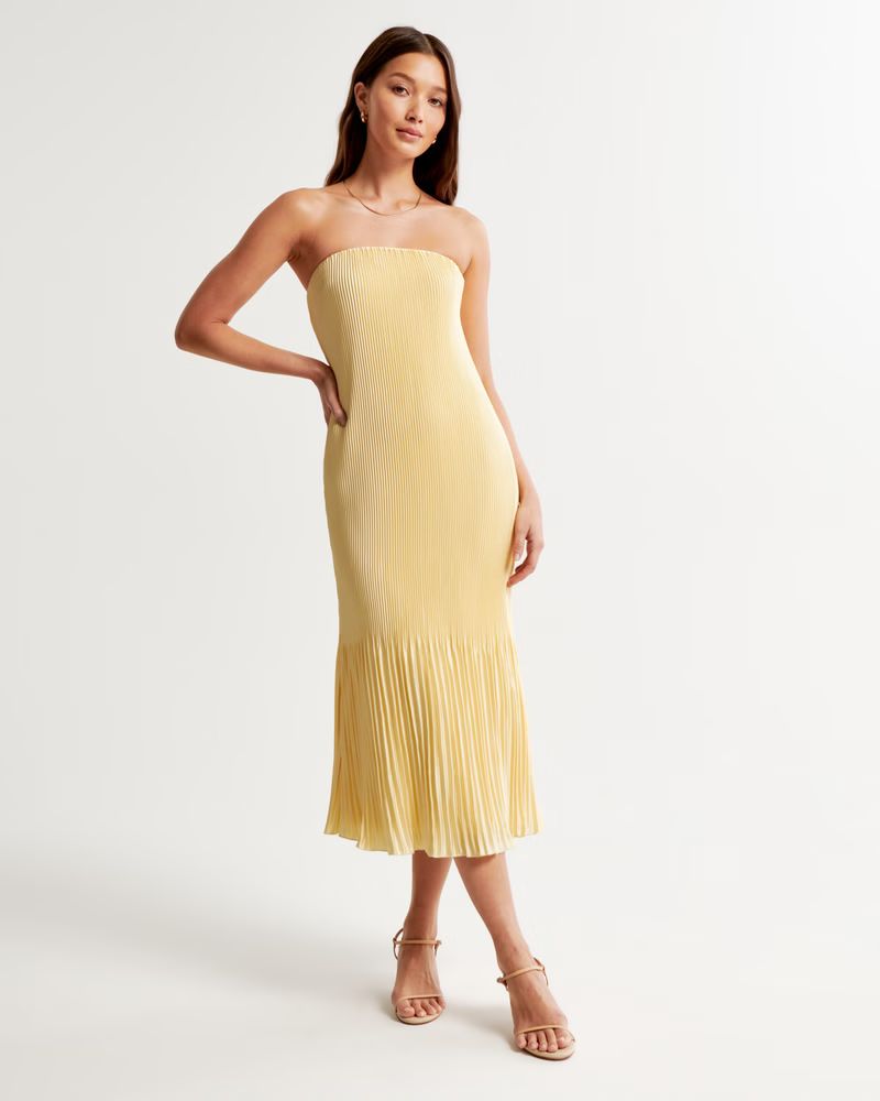 Women's The A&F Giselle Pleat Release Midi Dress | Women's Clearance | Abercrombie.com | Abercrombie & Fitch (US)