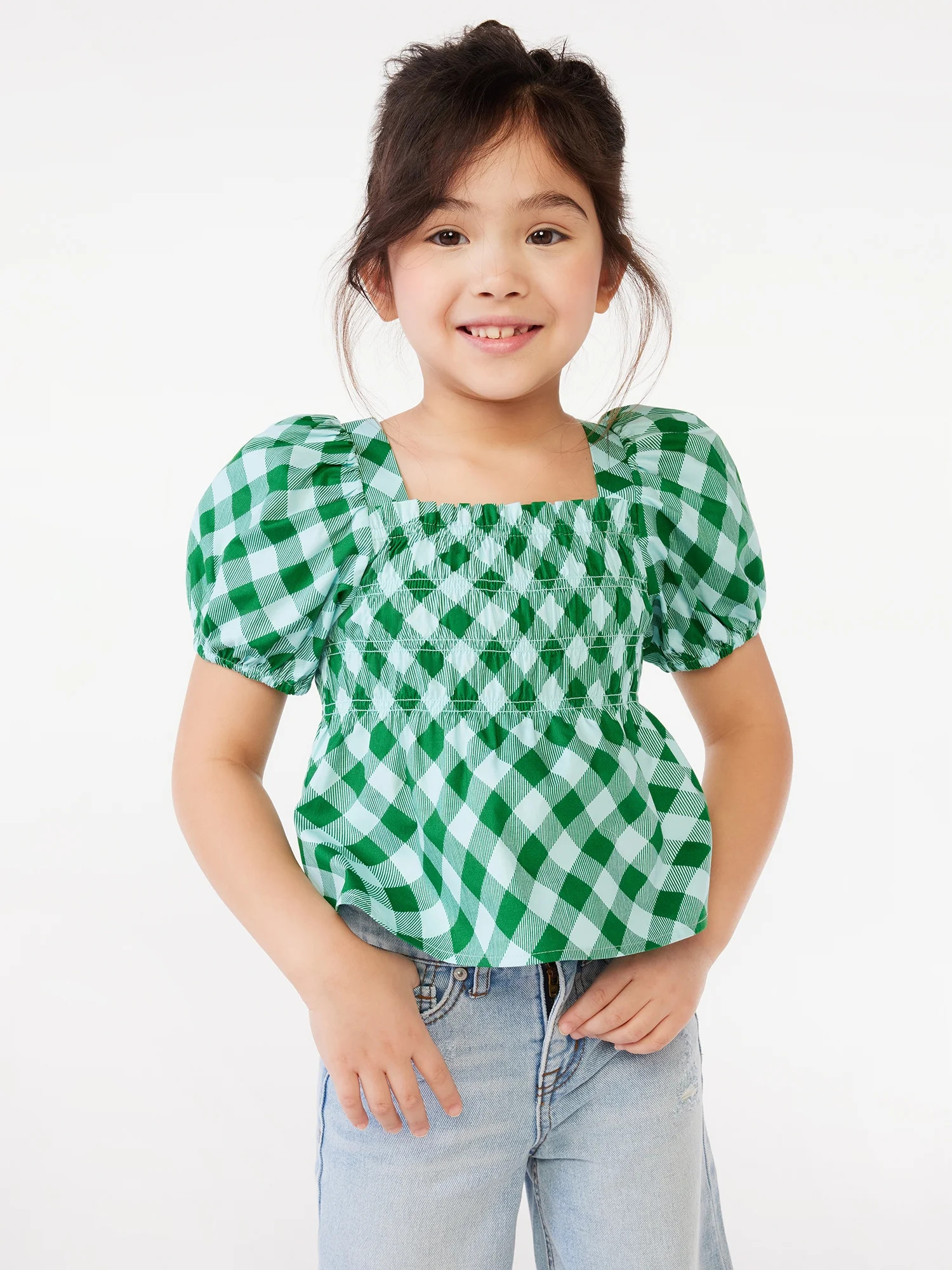 Scoop Girls Smocked Top with Volume Sleeves, Sizes 4-12 | Walmart (US)
