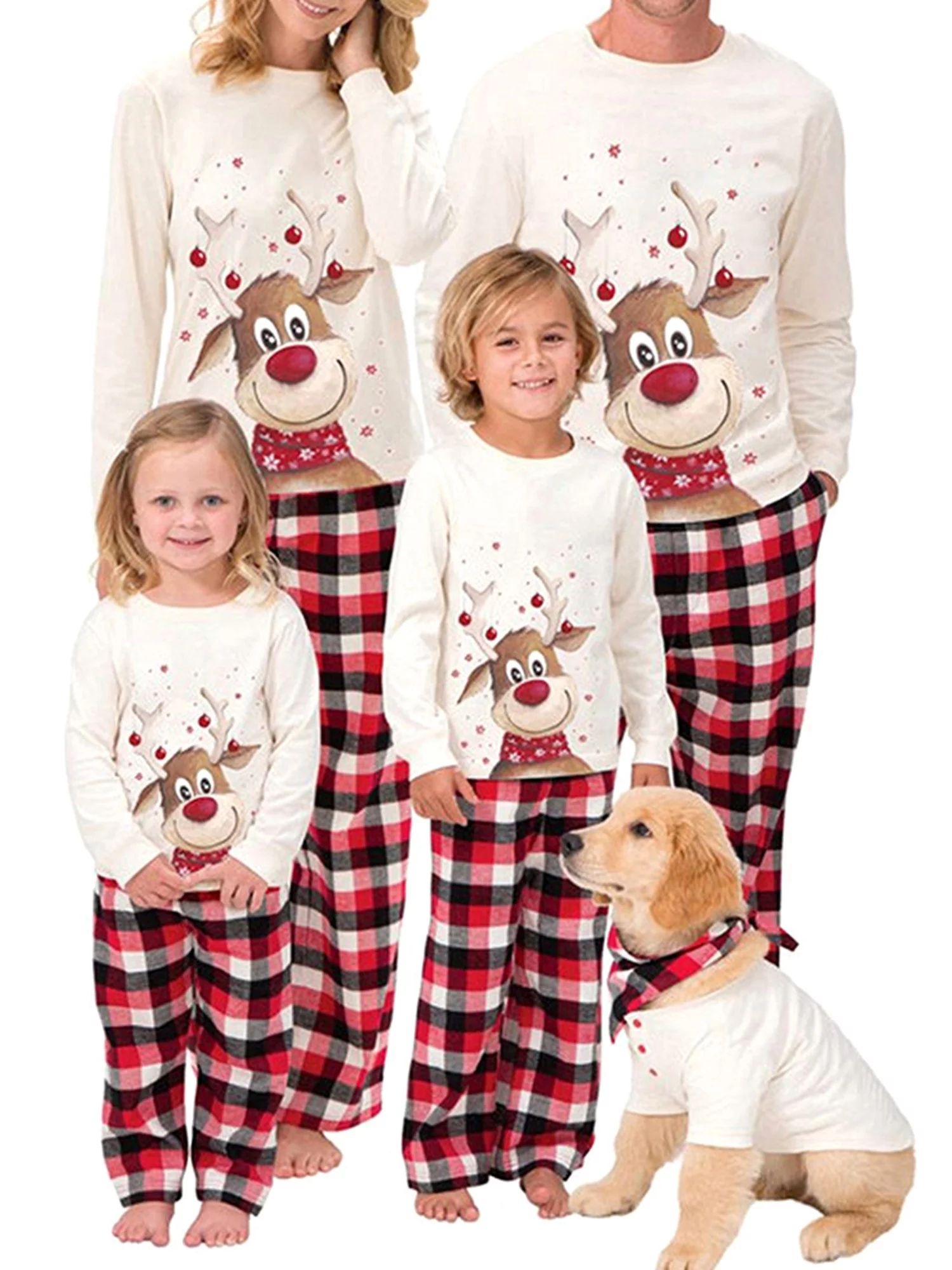 Christmas Family Matching Pajamas Set Adult Kids Baby Deer Printed Tops+Plaid Pants Sleepwear Nig... | Walmart (US)