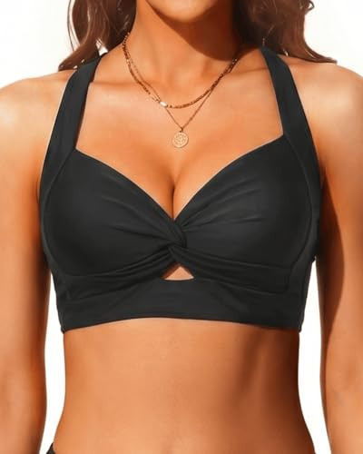 Black Bikini Tops for Women - Large Bust Swimsuit Top Full Coverage Bathing Suit Top 2025 Knot Twist Swim Top Only L | Amazon (US)