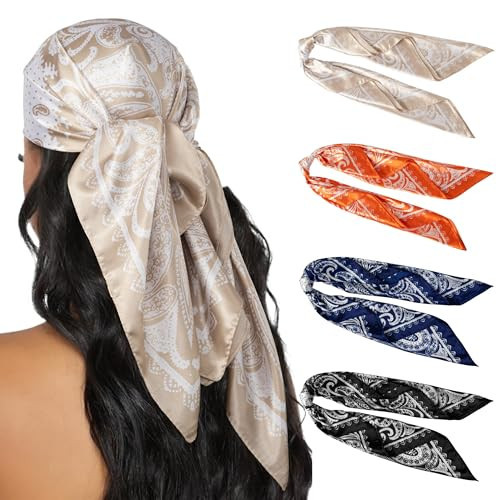 HBselect 4PCS Head Scarf for Women 35” Head Scarves Silk Like Satin Neck Scarfs Square Bandana Hair Wraps Scarf for Sleeping | Amazon (US)