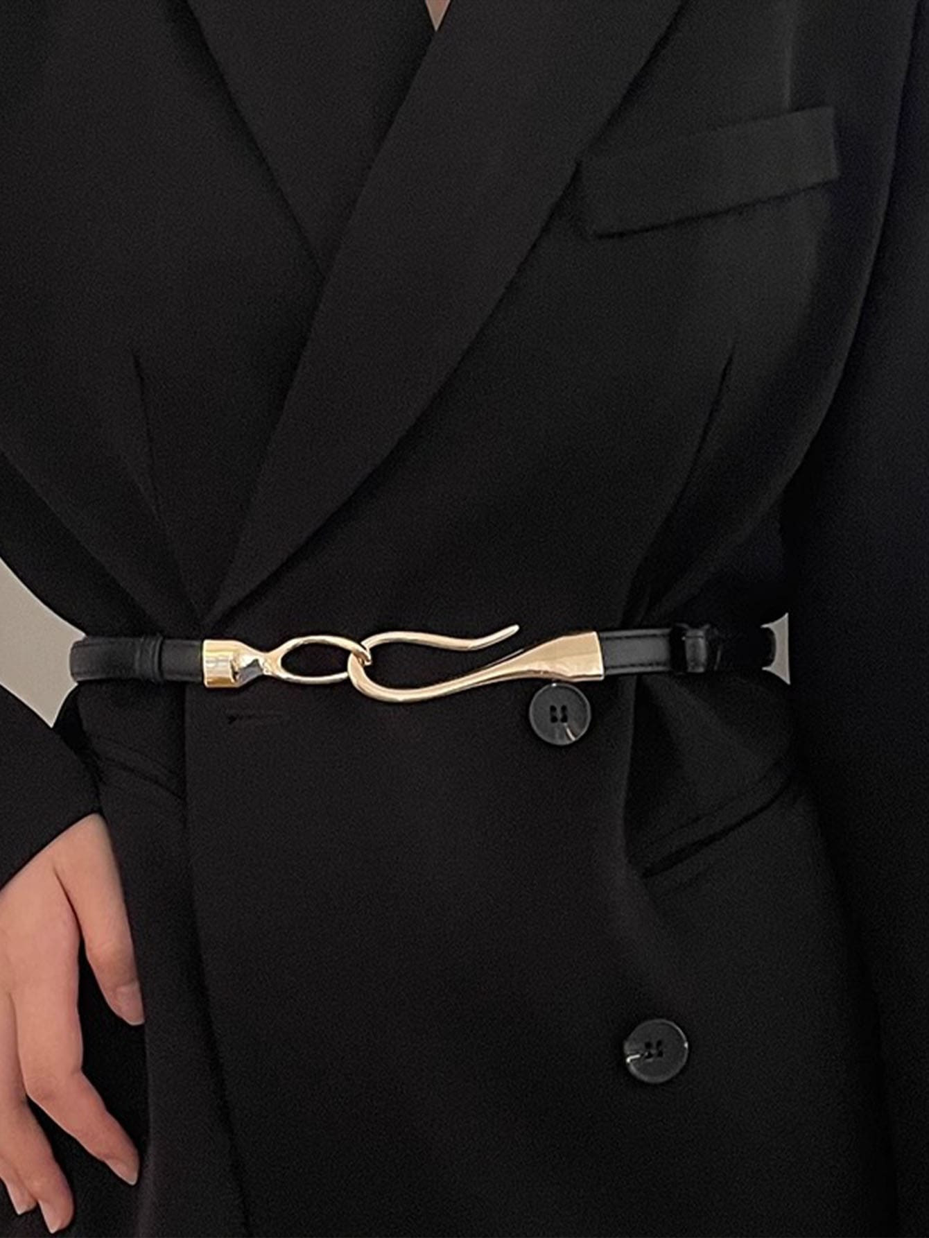 1pc Women's Black Cinch Waist Round Buckle & Gold Buckle Elastic Belt Sheath Dress Accessory, Dai... | SHEIN