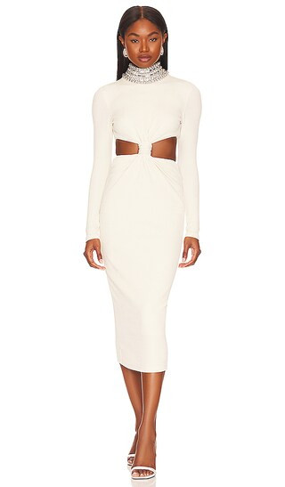 Embellished Collar Knit Midi Dress in Bone | Revolve Clothing (Global)