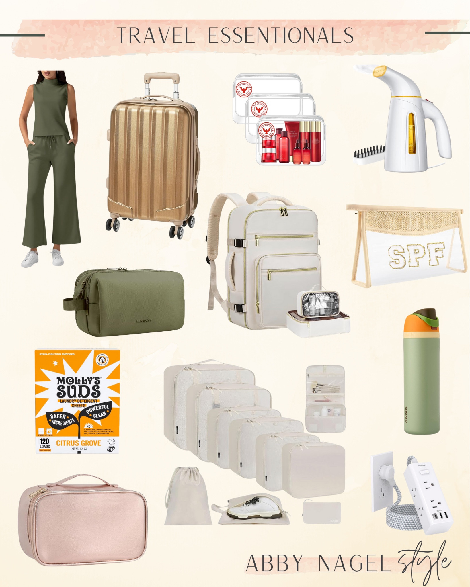 Travel Essentials I Have and Use

1. Comfy Set — Perfect for the plain and/or long car ride.
2. Carry On — I love my gold carry on.  This is similar to the one I’ve had for years.
3. TSA Bags — Get all your liquids in a thick plastic bag that the approved size. 
4. Steamer — Small and easy to pack.
5. Toiletry Bag — Compact and holds so much.
6. Back Pack — Great for laptop, fits under seat. 
7. SPF Bag — Cute and functional. 
8. Molly Suds — An easy way to travel with detergent.
9. Makeup Case — Small and offers a place for makeup brushes.
10. Packing Cubes — A great way to fit more in your suitcase.
11. Water Bottle — Fits in the side of the book-bag, leakproof, and easy to refill. 
12. Charger — There are never enough outlets for all the cords.  This helps! 

What else do you recommend?  


#LTKTravel #LTKFindsUnder50