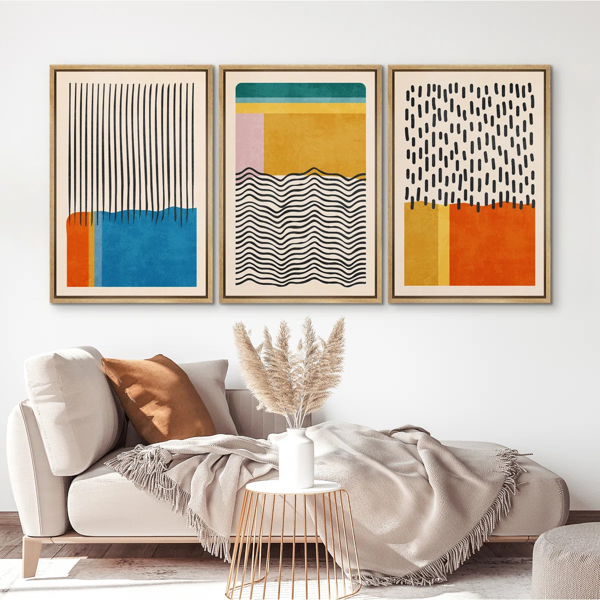 Abstract Vibrant Color Blocks " Mid-century Modern Multicolor Block Colorful Framed Abstract Geom... | Wayfair North America