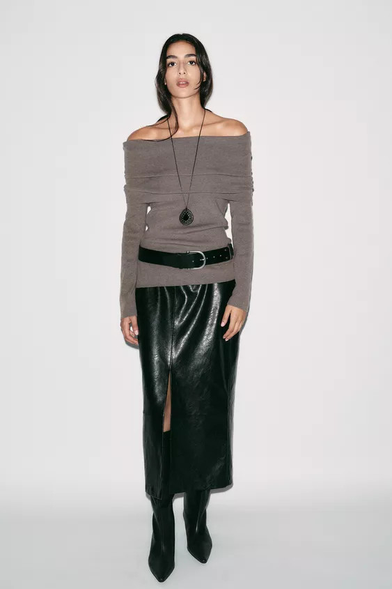 FAUX LEATHER MIDI SKIRT | Zara US