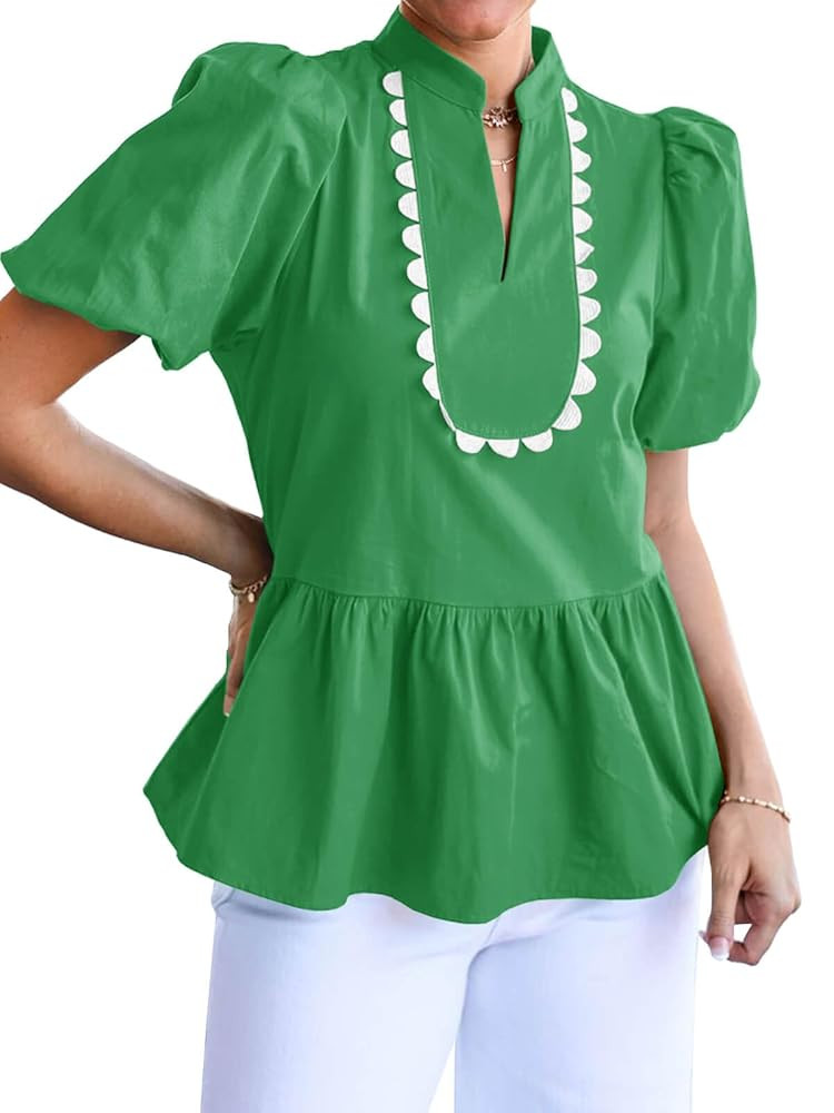 Cicy Bell Womens Puff Sleeve Peplum Blouses Ruffle V Neck Summer Casual Tops Babydoll Loose Fit S... | Amazon (US)
