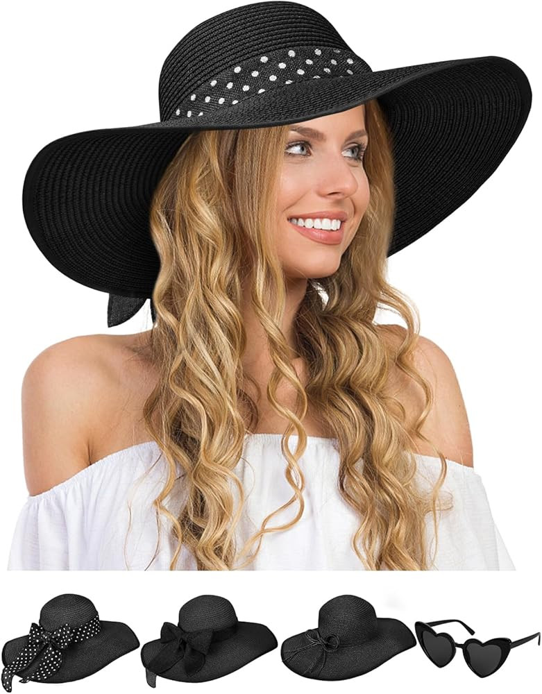 Senker Fashion Sun Hats for Women, Wide Brim Floppy Beach Straw Hat for Summer Travel Vacation Fo... | Amazon (US)