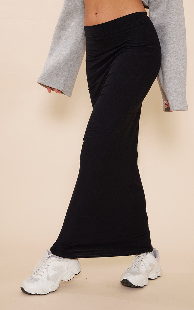 Black Soft Touch Jersey Seam Detail Maxi Skirt | PrettyLittleThing UK
