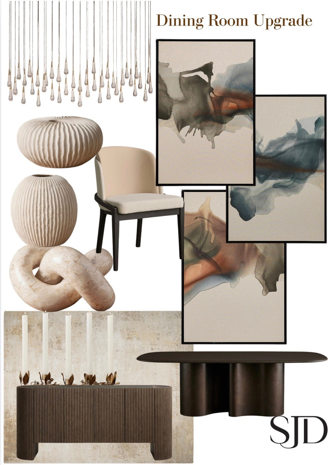 Soft curves, rich texture, and warm neutrals are giving this dining room such a refined, collected feel. From the sculptural chandelier to the moody abstract art and dark wood console, every piece adds depth without overwhelming the space. This is the perfect mix of modern, organic, and elevated—ideal for a dining room that feels both cozy and designer-inspired.

Shop all of the details linked in my LTK. ✨

#DiningRoomDesign #DiningRoomDecor #InteriorDesign #ModernOrganic #NeutralHome

#LTKHome