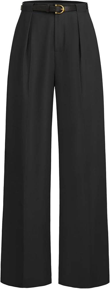 CIDER Work Pants Straight Leg Trousers with Belt Business Casual Office Mid Waist Women's Pants w... | Amazon (US)