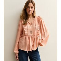 Women's Pink Ruffle Tie Neck Long Sleeve Blouse New Look | New Look (UK)