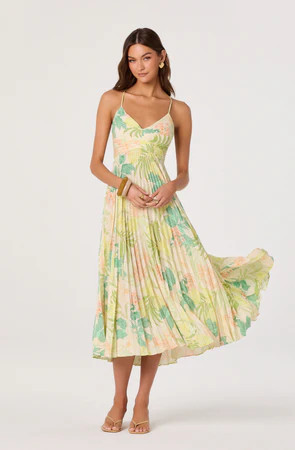 ASTR the Label | Blythe Floral Plisse Midi Dress in Blue floral | Size L | ASTR The Label (US)