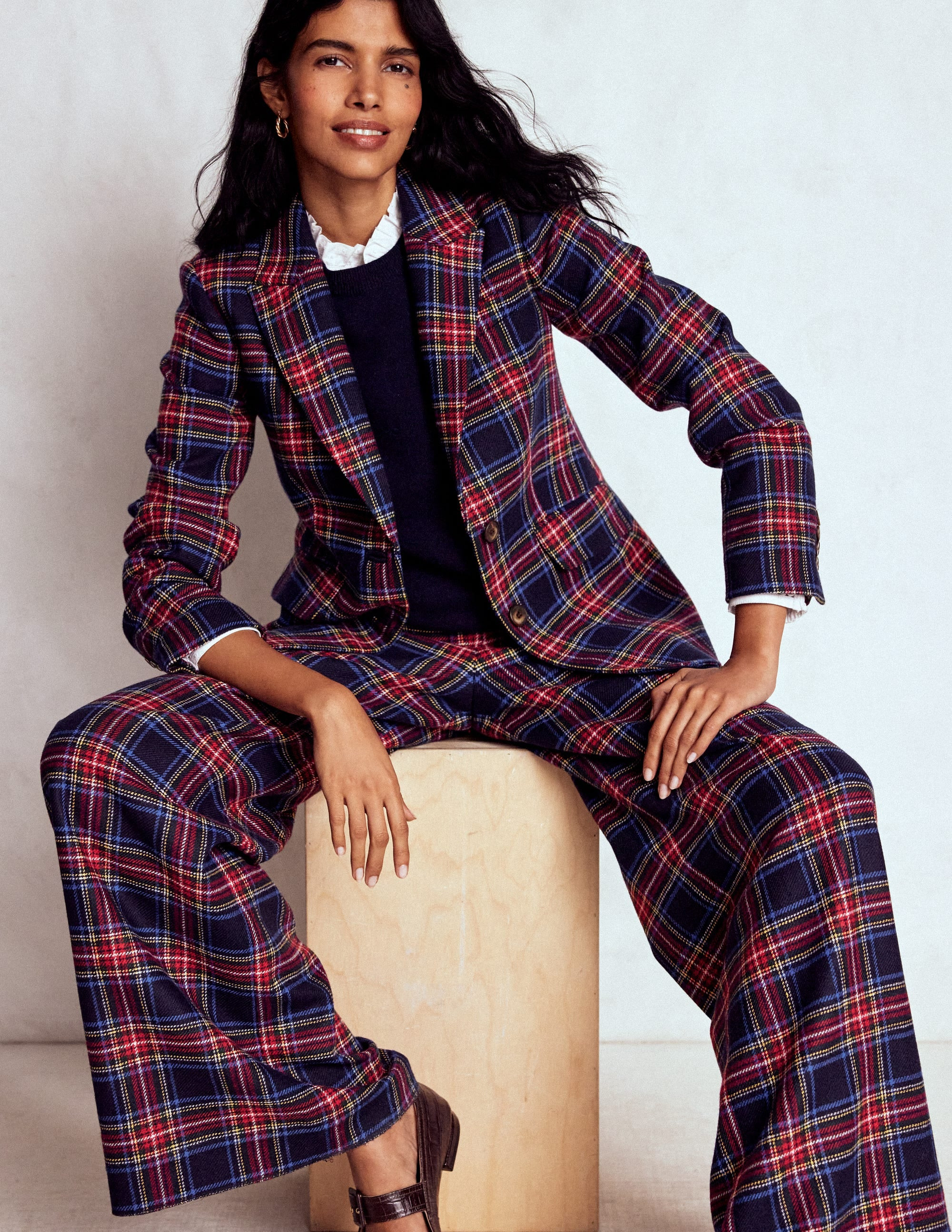 Stamford Wool-Blend Blazer-Navy, Green and Red Check | Boden UK